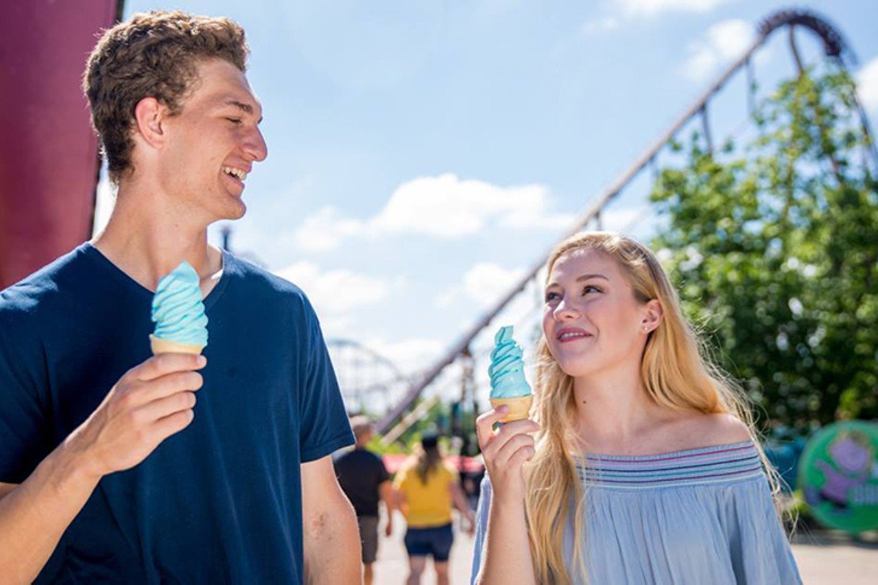 Blue Ice Cream from Kings Island
6300 Kings Island Drive, Mason
Introduced by Kings Island in 1982 to promote a then-new Smurfs ride in Hanna-Barbera Land, the theme park&#146;s classic blueberry soft serve put blue ice cream on Cincinnati's radar and it has maintained its cravability ever since &#151; leaving without having one is a sin. Get it plain, doused in rainbow sprinkles or swirled with creamy vanilla at locations across the park. (Or at various creamy whips across the city.)
Photo via Facebook.com/VisitKingsIsland