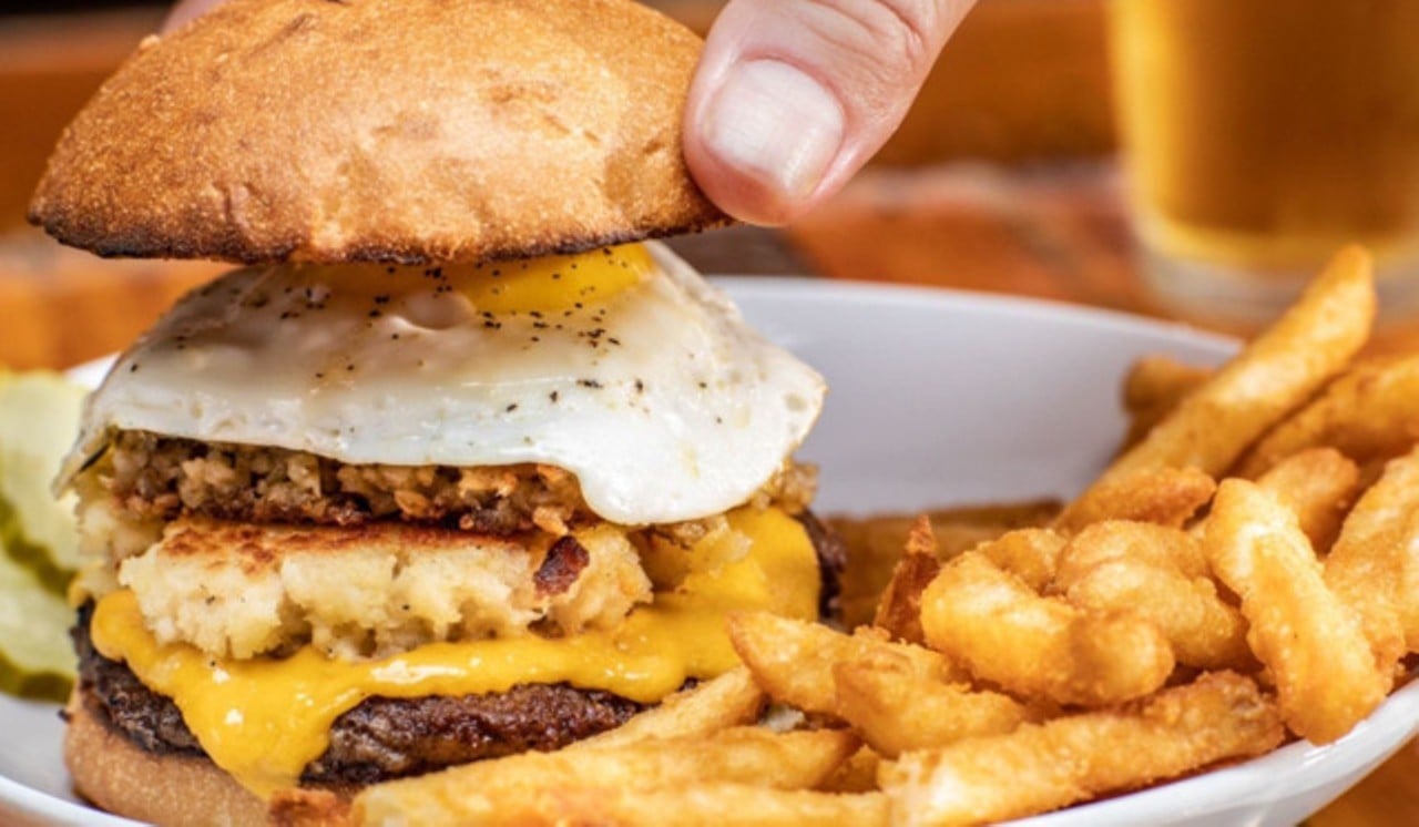 Yo Mama Burger at Arnold&#146;s Bar and Grill
210 E. Eighth St., Downtown
After over 150 years of service, Arnold&#146;s Bar and Grill knows a thing or two about good food, so of course they have a goetta stuffed burger. The super-sized Man v. Food-famous Yo Mamma Burger is made with two 3-ounce burger patties, goetta, a fried egg, hashbrowns, American cheese and chipotle mayo. 
Photo: facebook.com/arnoldsbar"