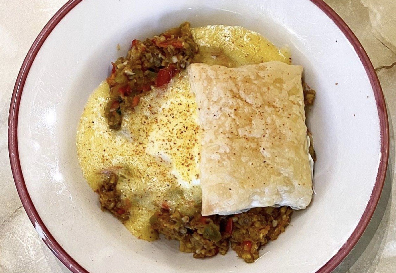 Puff Pastry with Goetta at French Crust Caf&eacute;
1801 Elm St., Over-the-Rhine
Across the street from Findlay Market, Chef Jean-Robert de Cavel's French-bistro-inspired kitchen serves breakfast, lunch, dinner and desserts. On their breakfast menu, French Crust features a Puff Pastry with Local Goetta, served with a poached egg, hollandaise and piperade. 
Photo: facebook.com/FrenchCrustCafe