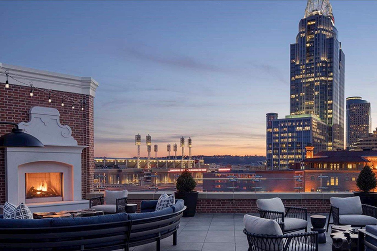 Vista at Lytle Park
311 Pike St., Downtown
Cincinnati’s Lytle Park Hotel features a spectacular rooftop patio named the Vista at Lytle Park. The 5,000-square-foot rooftop lounge offers panoramic views of the Queen City and Ohio River. The space is equipped with an "indoor" lounge (where the bar is located) lined with windows that open up to the outdoor patio with two fireplaces, seating and tables. Choose from a selection of cocktails, wine, beer and spirits, or opt for their large-format cocktails that serve four or more. Their food offerings range from hummus and olives to their Vista and Margarita flatbreads and 4YR Cheddar Burger.