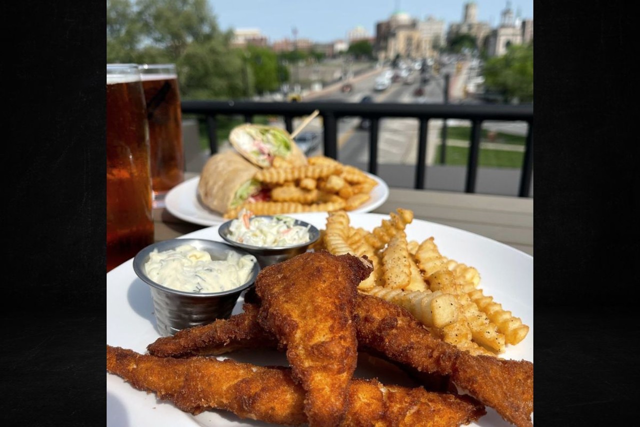 Fretboard Brewing & Public House
103 Main St., Hamilton
This public house from Blue Ash’s Fretboard Brewing Company offers first-come-first-serve seating on its rooftop patio overlooking the heart of downtown Hamilton — but make sure you stop by the hostess stand first. The menu offers elevated pub fare, with an entree selection of burgers, sandwiches and wraps, as well as dishes like fish and chips, southern-fried chicken and meatloaf. You can also find some of your favorite Fretboard craft brews on tap, like the strawberry blonde ale Reba, tropical red ale Island Style and pilsner Vlad, as well as range of rotating taps. But if beer’s not your thing, Fretboard Brewing & Public House also offers a selection of craft cocktails and wines by the glass or bottle.