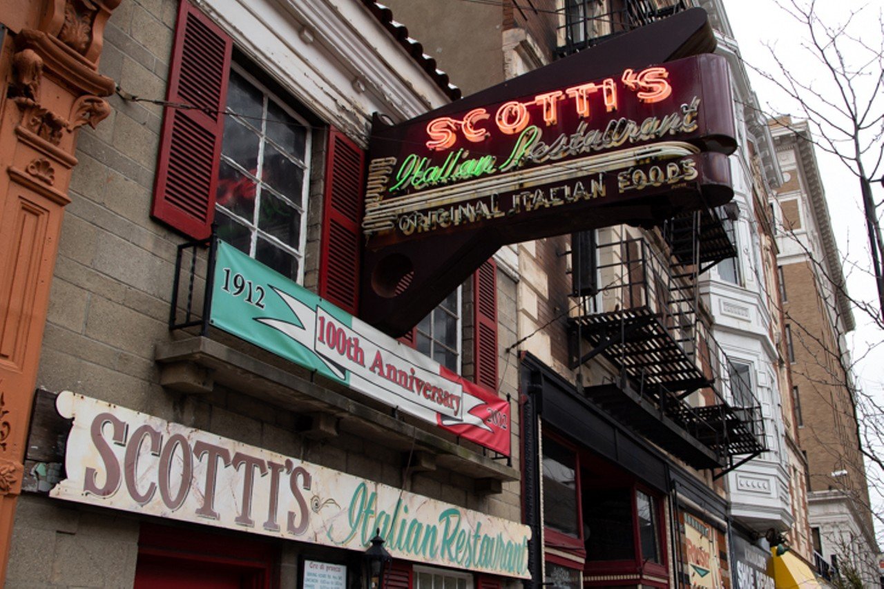 Scotti's Italian Eatery
919 Vine St., Downtown
Family-owned since 1912, Scotti's has solidified itself as a Queen City staple. Its large menu features just about every pasta imaginable and nearly 20 different varieties of veal dishes. Finish off your meal with a bottle of wine and you'll be full for days. Multi-colored tiles plaster the walls, and candles drip layer upon layer of wax on Chianti bottles at every table, providing a little light to the otherwise dimly lit dining room.