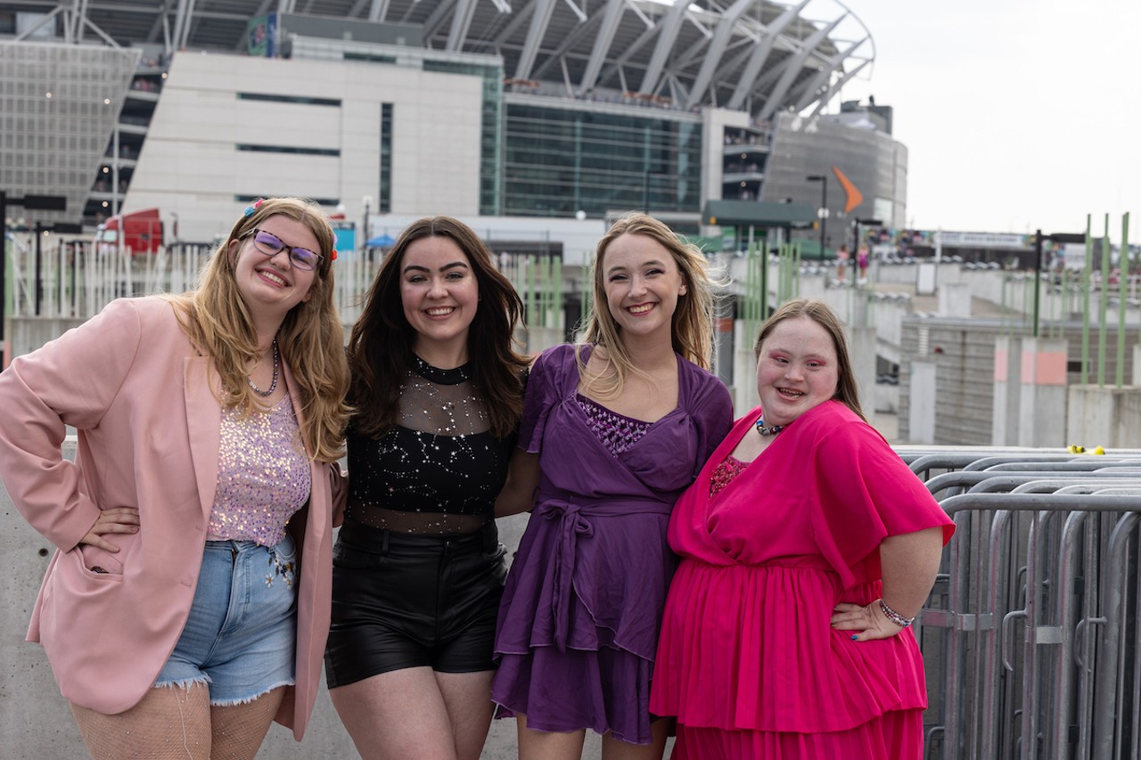 Fans at "Taygate" at the Banks ahead of Taylor Swift's concert at Paycor Stadium on June 30, 2023.