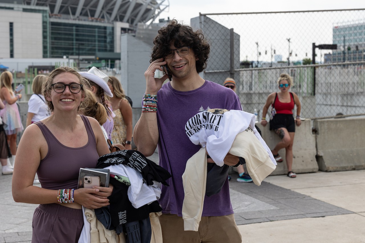 Fans at "Taygate" at the Banks ahead of Taylor Swift's concert at Paycor Stadium on June 30, 2023.