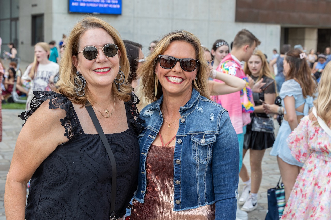 Fans at "Taygate" at the Banks ahead of Taylor Swift's concert at Paycor Stadium on June 30, 2023.