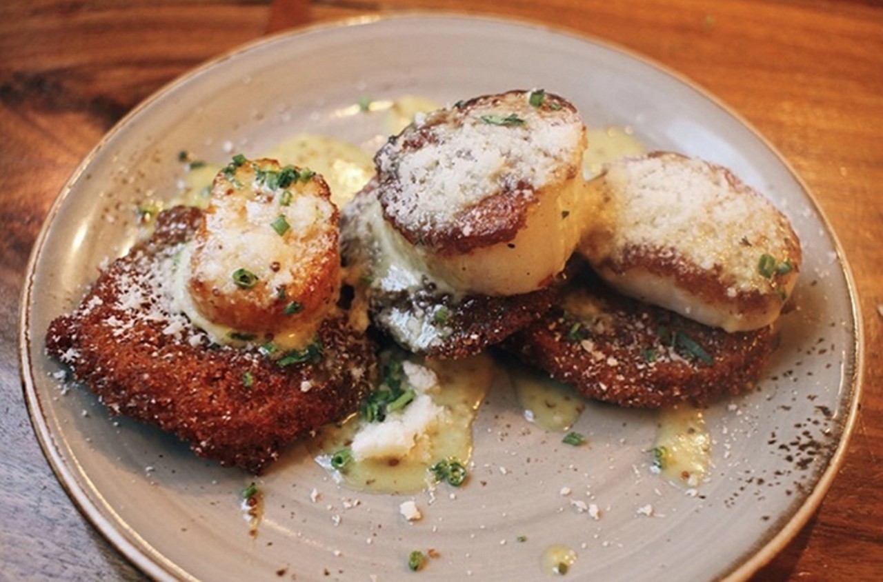 LouVino 
1142 Main St., Over-the-Rhine
$36 // 3-Course Dinner
Second course option: Seared scallops with fried green tomato, maple mustard sauce, parmesan