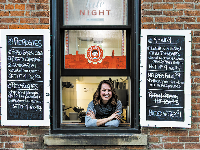 Sarah Dworak at her Babushka Pierogies walk-up window