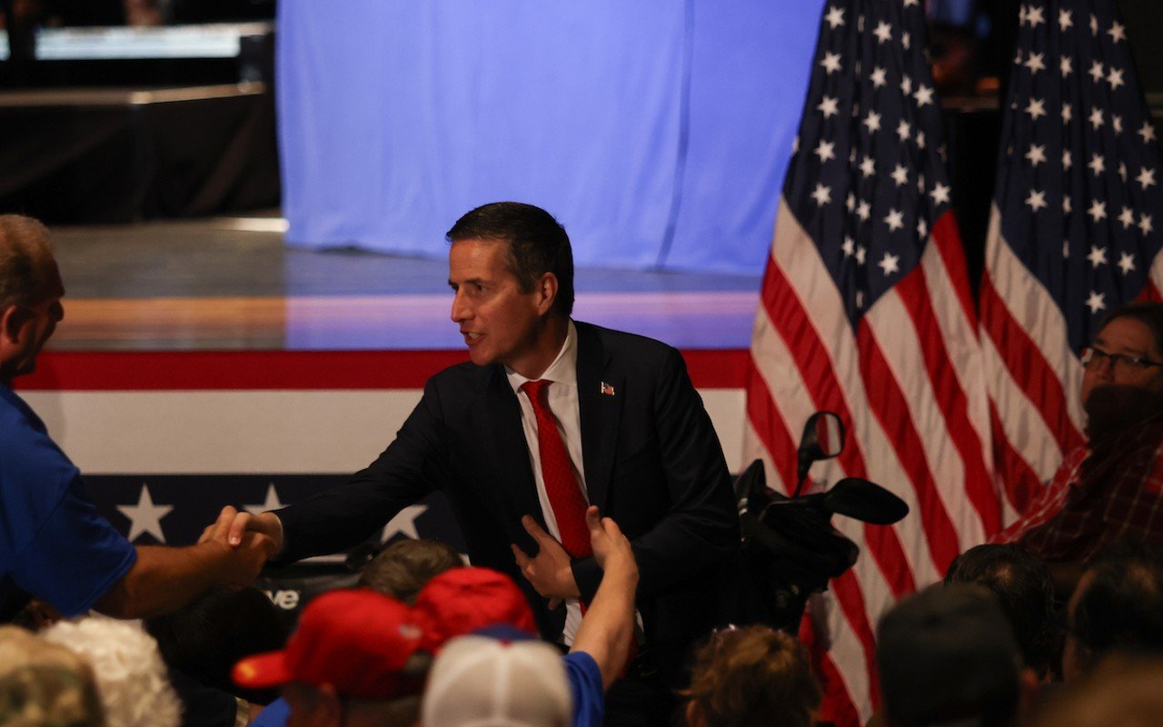 Bernie Moreno, the Republican challenging Senator Sherrod Brown in Ohio, attends Vance's rally at Middletown High School on July 22.