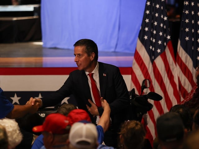 Bernie Moreno, the Republican challenging Senator Sherrod Brown in Ohio, attends Vance's rally at Middletown High School on July 22.