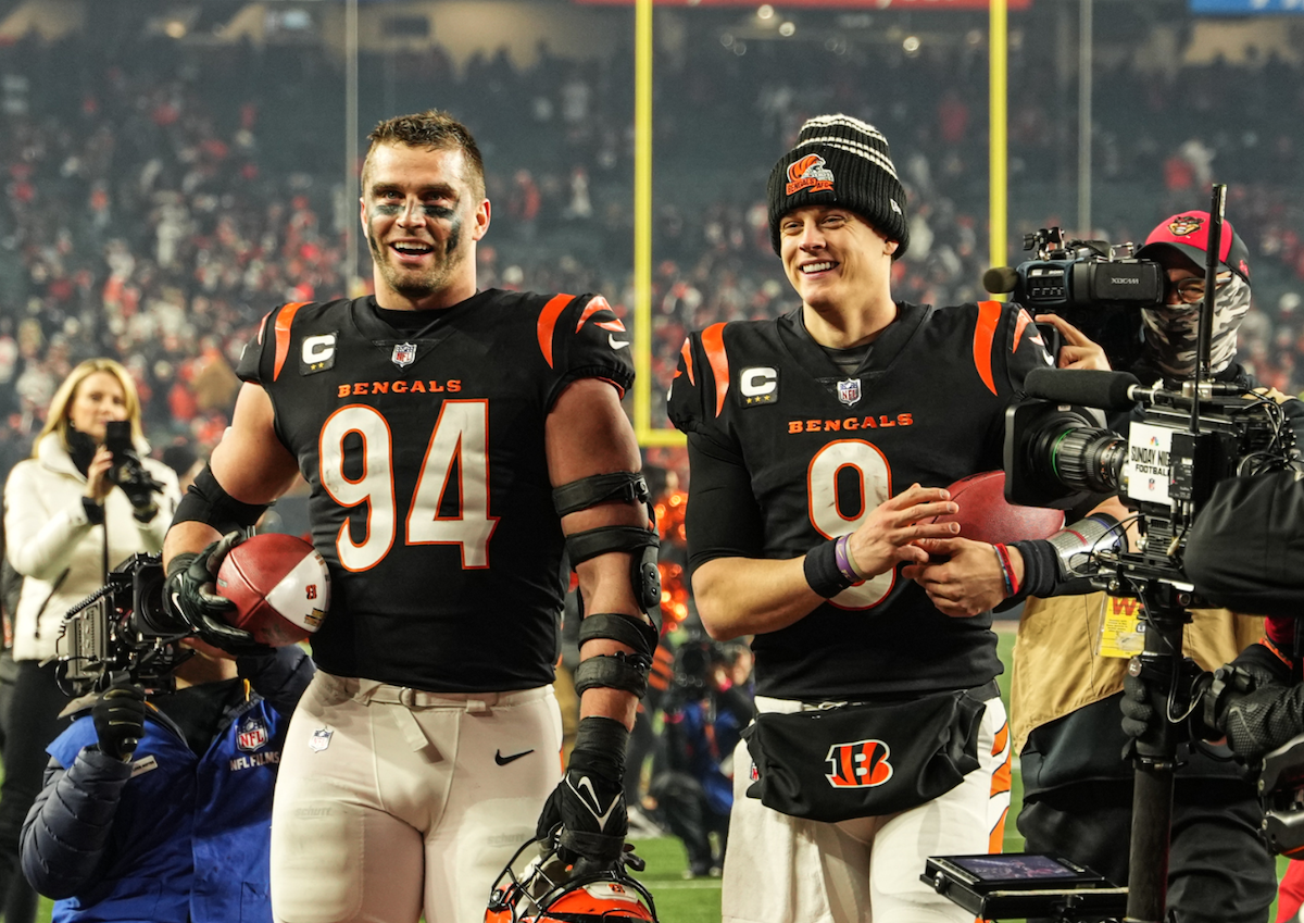 Sam Hubbard (left) and Joe Burrow of the Cincinnati Bengals