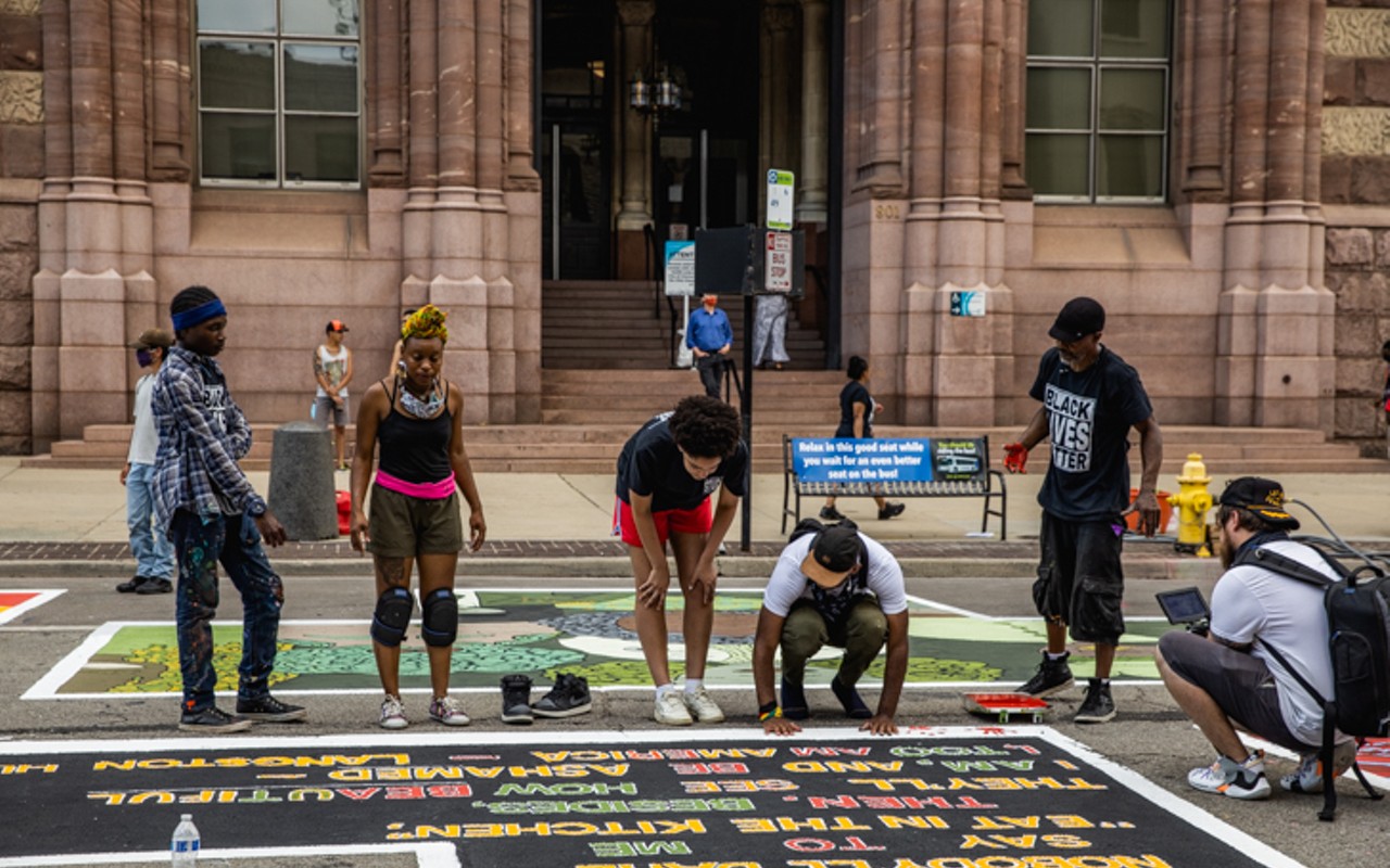 Cincinnati's Black Lives Matter mural being painted.