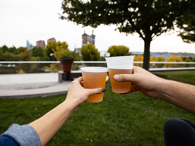 The lawn outside of Moerlein Lager House (in the fall)