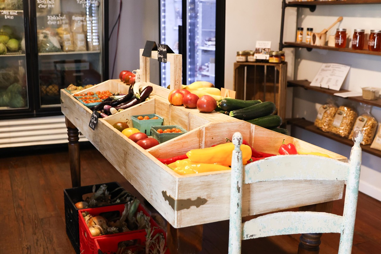 The produce sold inside Greenhouse Bus Mercantile in Blanchester, Ohio.