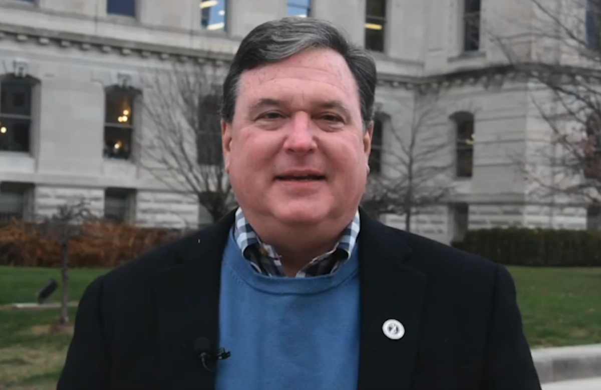 Indiana Attorney Todd Rokita is pictured in front of the Statehouse in an official video.