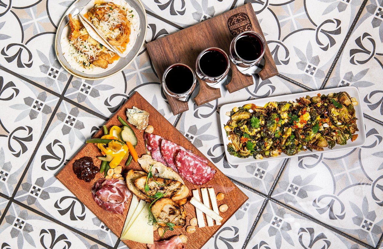 A spread of sharable plates and one of 17 pre-selected wine flights