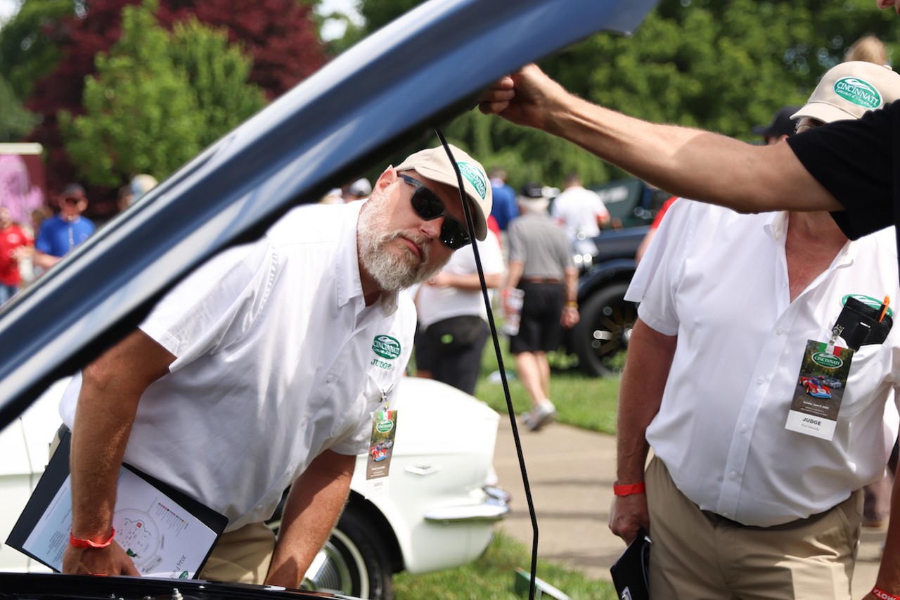 Judges inspect a car at the 46th annual Cincinnati Concours d’Elegance car show on Sunday, June 9, 2024.