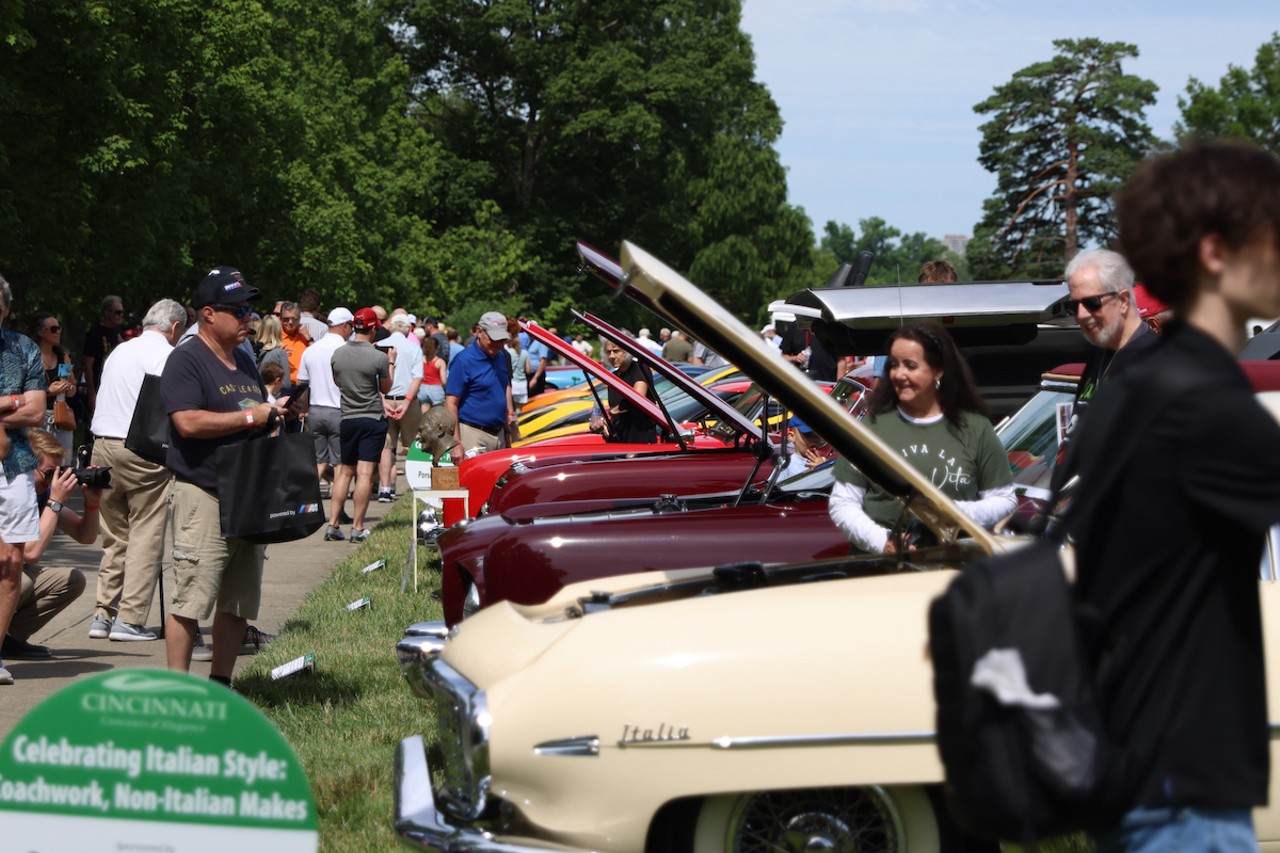 A row of cars lined up at the 46th annual Cincinnati Concours d’Elegance car show on Sunday, June 9, 2024.