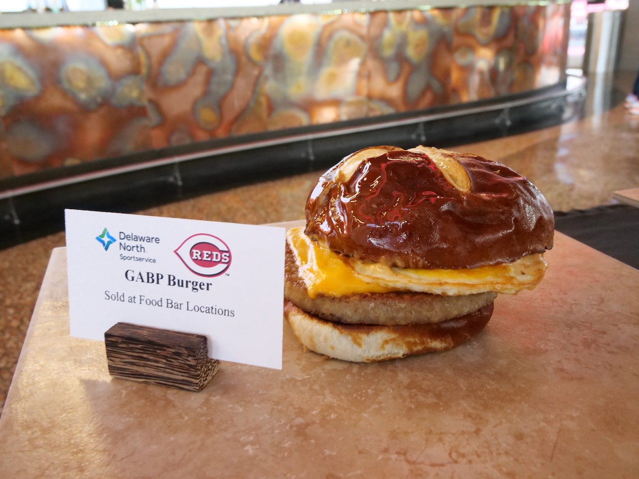 The Reds introduce new food options at Great American Ball Park on March 23, 2023, ahead of the Cincinnati Reds' 2023 season. A GABP burger with Glier's goetta is on the menu.