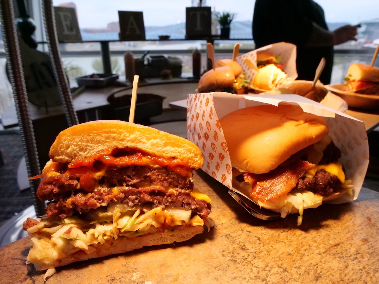 The Reds introduce new food options at Great American Ball Park on March 23, 2023, ahead of the Cincinnati Reds' 2023 season. The Kansas burger is on the menu.