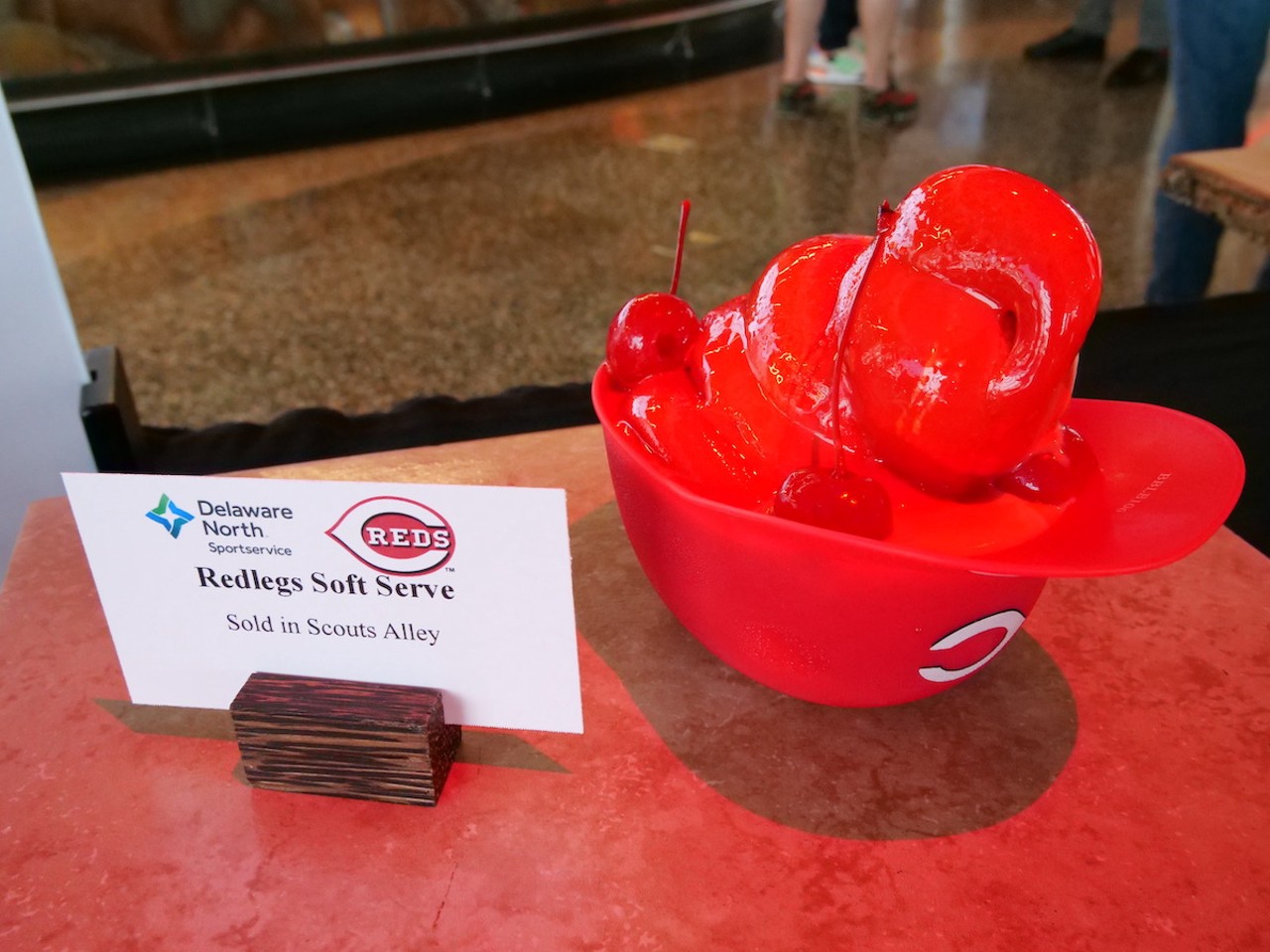 The Reds introduce new food options at Great American Ball Park on March 23, 2023, ahead of the Cincinnati Reds' 2023 season. Fruit punch-flavored soft-serve ice cream is on the menu.