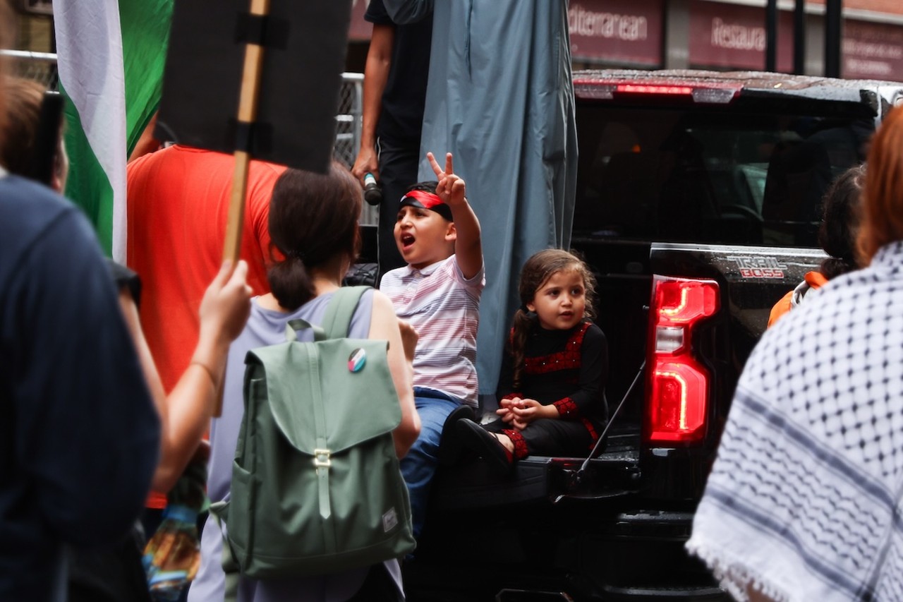 Demonstrators gathered at Fountain Square on July 28 to protest the ongoing war in Gaza, as well as the shooting death of Sonya Massey by deputy Sean Grayson in Springfield, Illinois.