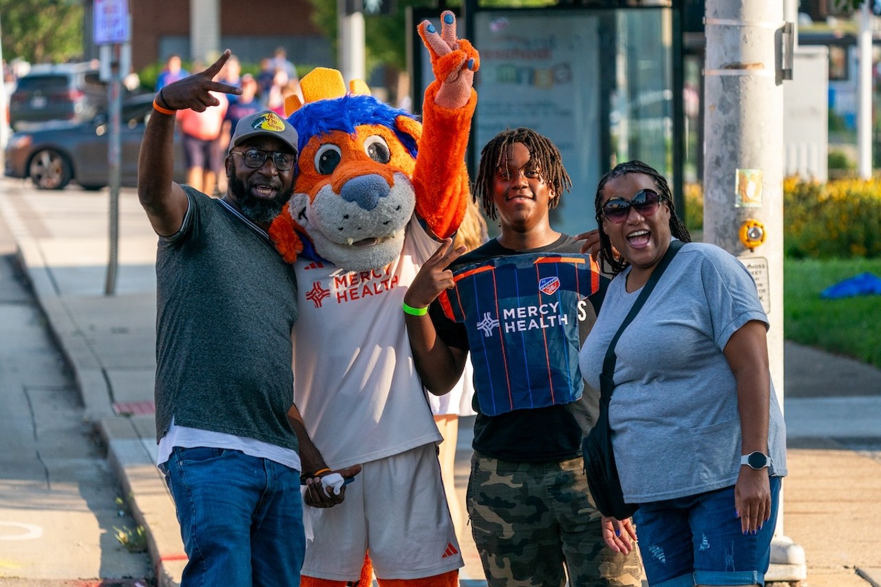 Fans take pictures with FC Cincinnati mascot "Gary" ahead of Leagues Cup match. | FC Cincinnati vs. NYCFC | Aug. 5, 2024