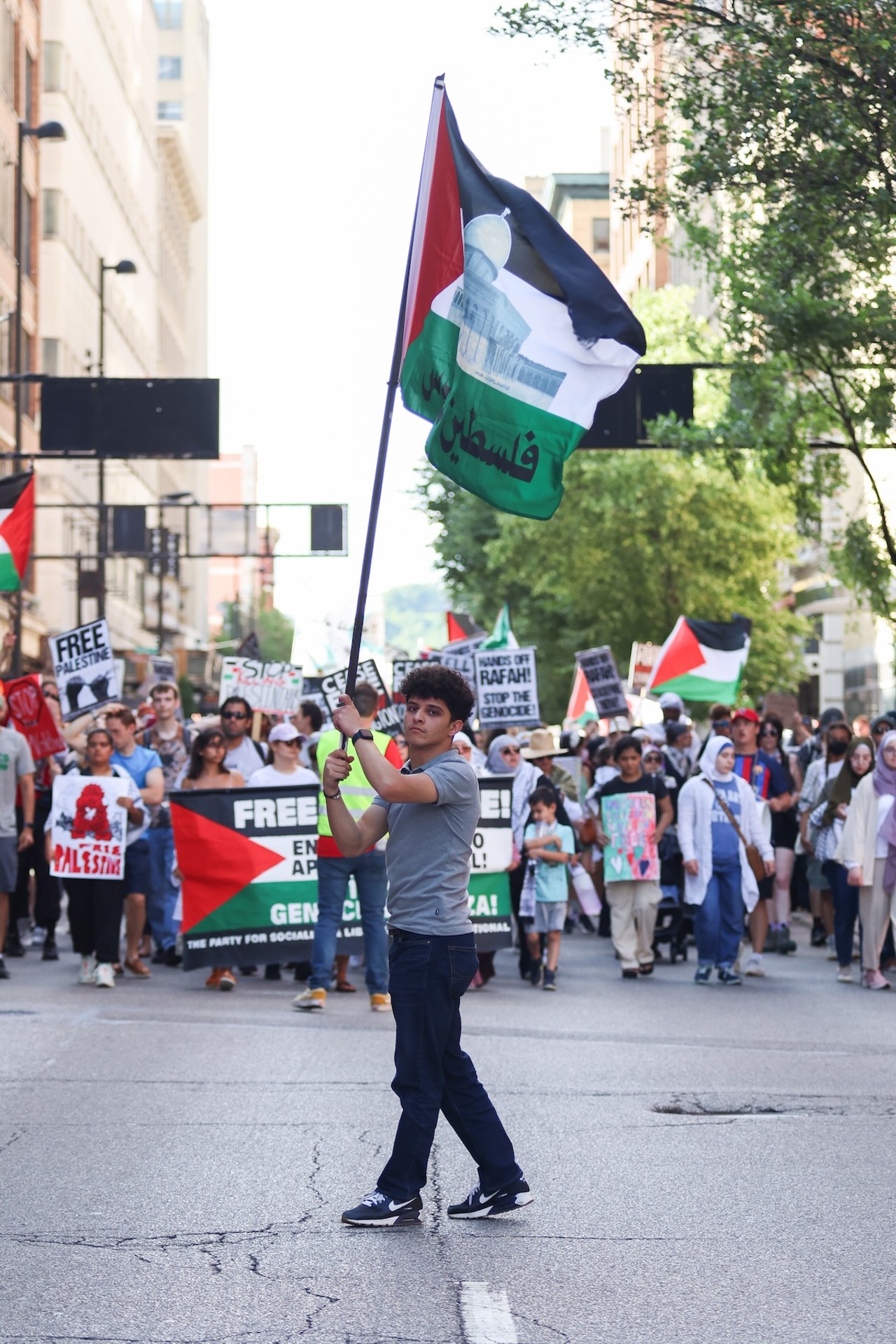 A pro-Palestinian protest at Fountain Square on May 27, 2024