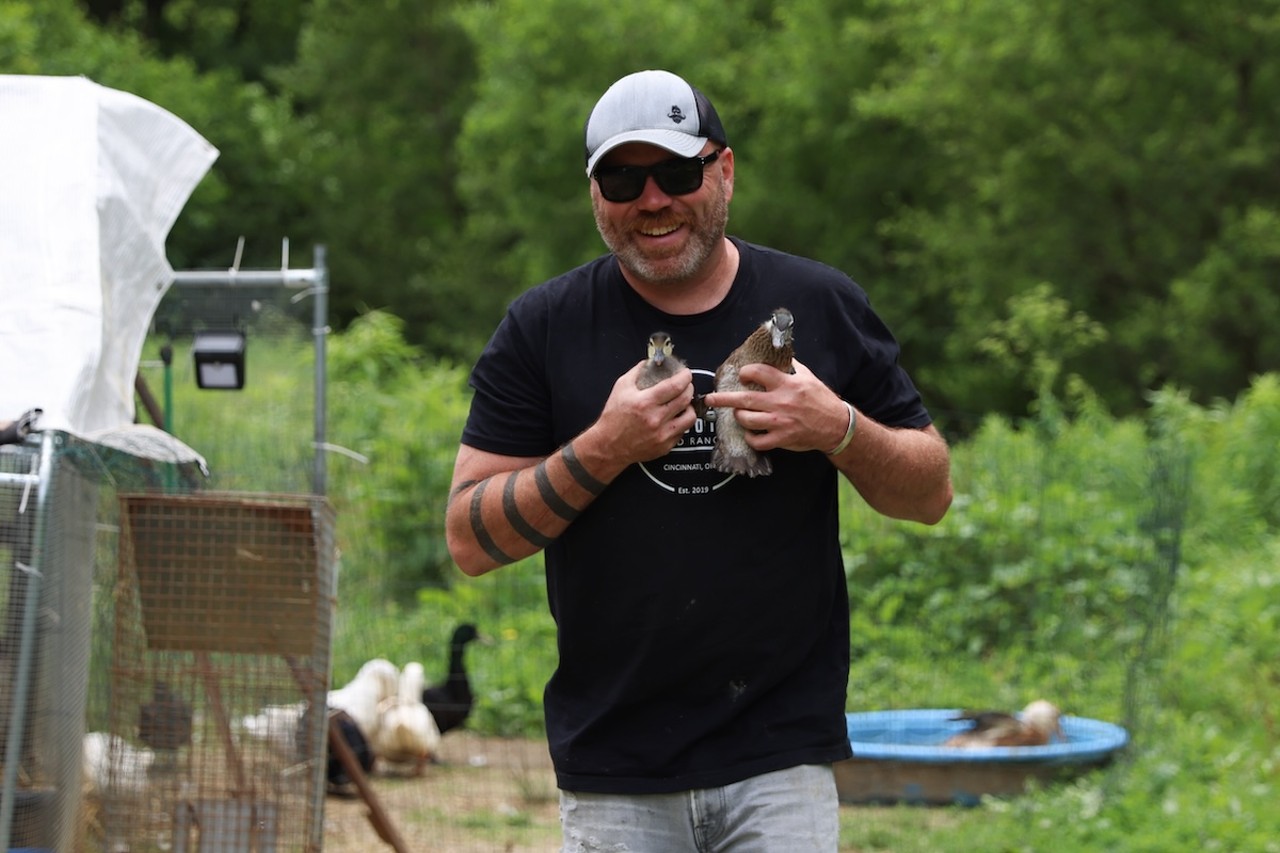 Jimmy Longbottom moves the ducklings to the pool at Longbottom Bird Ranch on Monday, June 10, 2024.