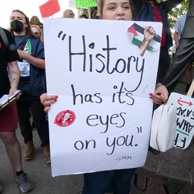 Demonstrators from six Greater Cincinnati organizations gathered in Covington on May 7 to protest the U.S.'s support of Israel as defense forces move into Rafa.