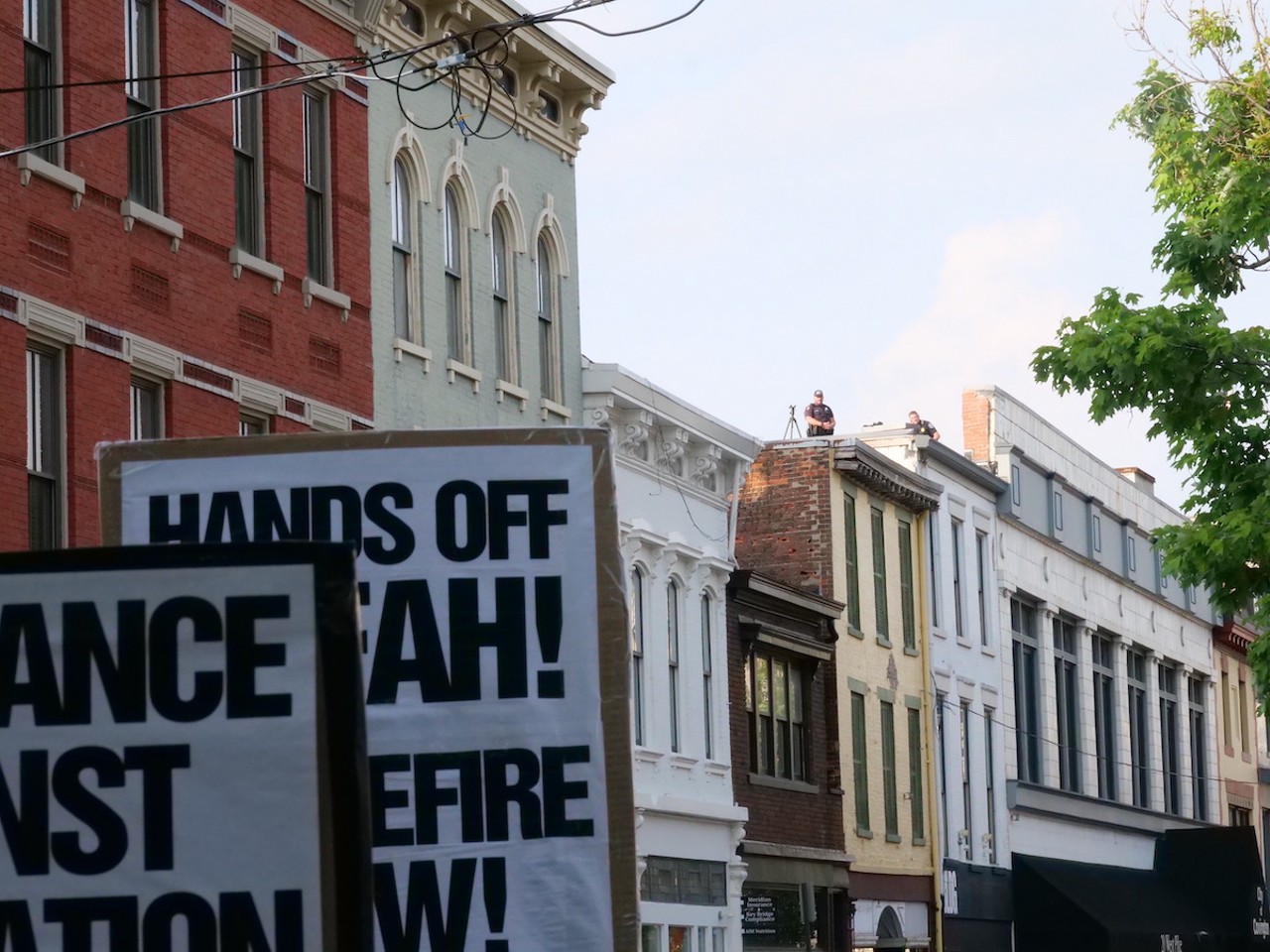 Demonstrators from six Greater Cincinnati organizations gathered in Covington on May 7 to protest the U.S.'s support of Israel as defense forces move into Rafa.