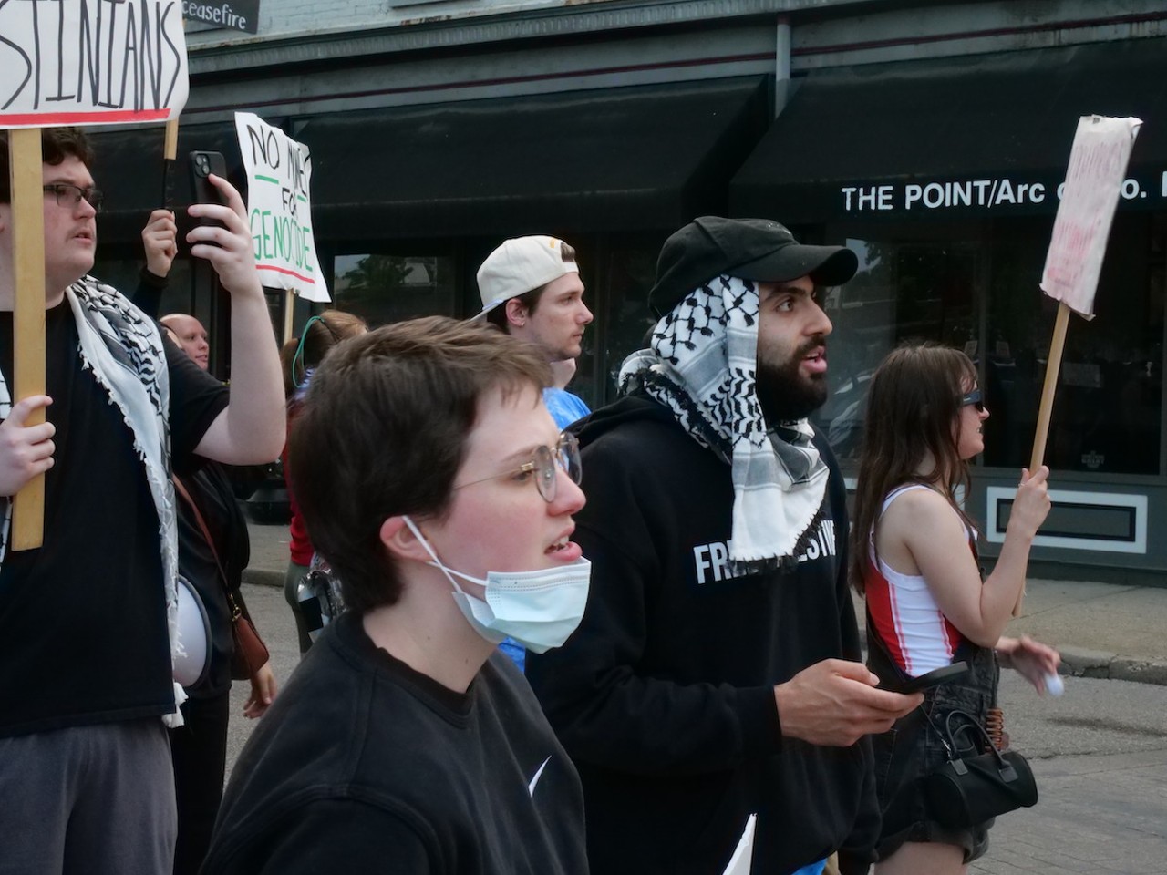 Demonstrators from six Greater Cincinnati organizations gathered in Covington on May 7 to protest the U.S.'s support of Israel as defense forces move into Rafa.