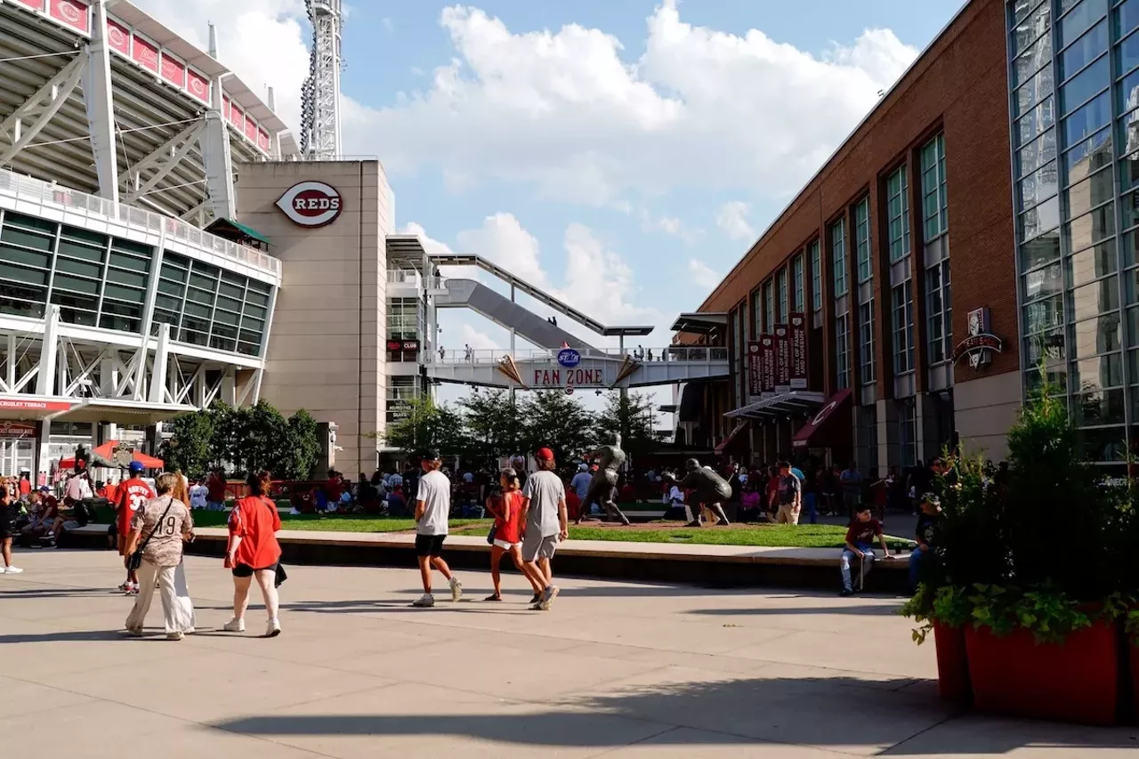 Fans walk toward the gates at Great American Ball Park | Cincinnati Reds vs. Kansas City Royals | Aug. 17, 2024