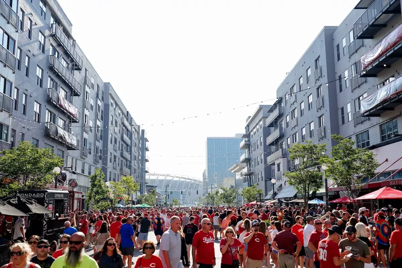 Fans gather downtown ahead of a Reds game at Great American Ball Park | Cincinnati Reds vs. Kansas City Royals | Aug. 17, 2024