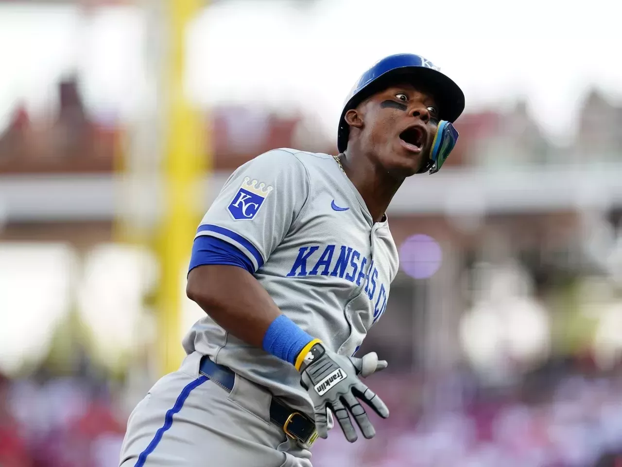 Kansas City Royals player Dairon Blanco reacts as he rounds the bases after hitting a two-run home run | Cincinnati Reds vs. Kansas City Royals | Aug. 17, 2024