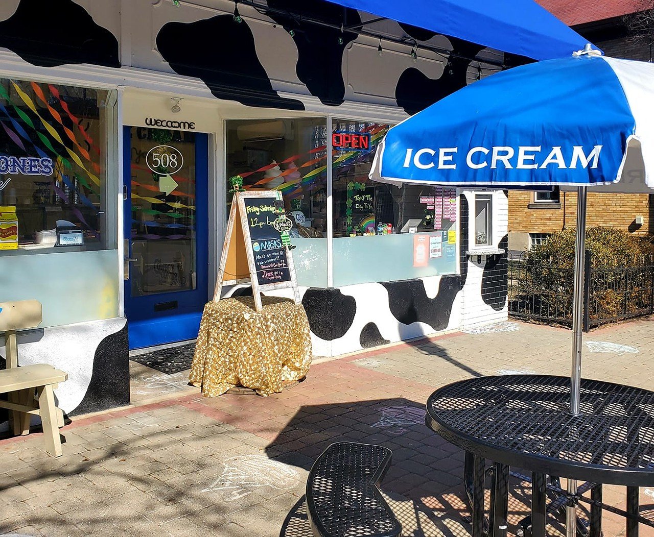 Cowboy Cones
508 N. Wyoming Ave., Wyoming
An HVAC salesman and the owner of Wyoming Heating and Air one day realized that Wyoming was in desperate need of some ice cream. They took it upon themselves to create Cowboy Cones, a cow-print-covered ice cream stop that serves up sundaes, shakes, floats, tons of imaginative ice cream flavors and, of course, creamy whips. The shop offers 14 rotating flavors of creamy soft-serve that can be topped or swirled to create the perfect flavor. For those who don’t eat dairy, Cowboy Cones also serves a few flavors of soy-based ice cream.