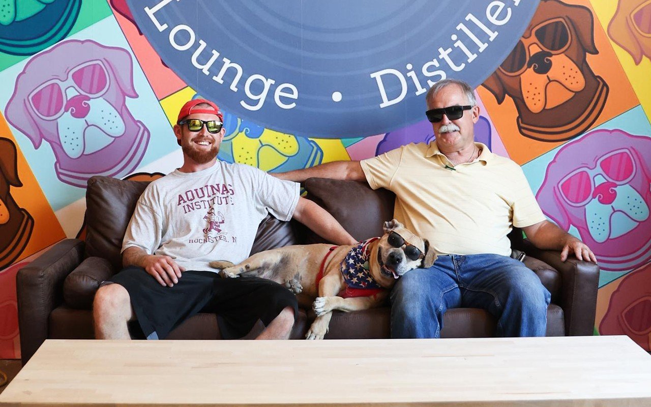 Owner of Alley Baby Alex Frohlich, his dog and his father all sit down together