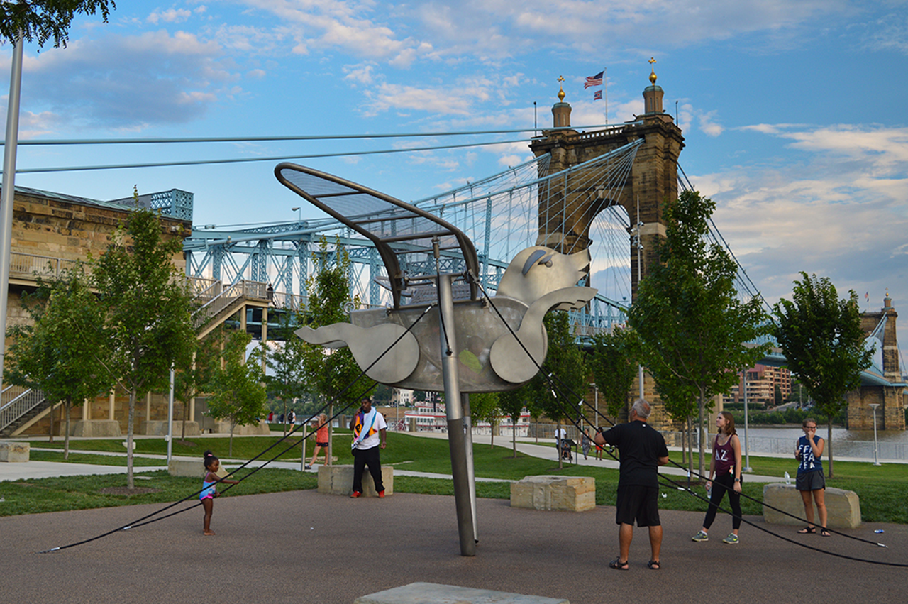 No. 6 Best Place to Take a Visitor: Smale Riverfront Park
166 W. Mehring Way, The Banks
Must Do: Stroll along the riverbanks and appreciate the view. You can also walk or bike the entire trail from the park through Sawyer Point, Yeatman’s Cove and Friendship Park. If you have kids, the playground at Smale is super cute, and if it’s warm out, the splash pads will be running. When you need a break, rest a while on the swings overlooking the river.