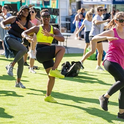 Amanda Kloots leads a public workout class during the 2023 Kroger Wellness Festival