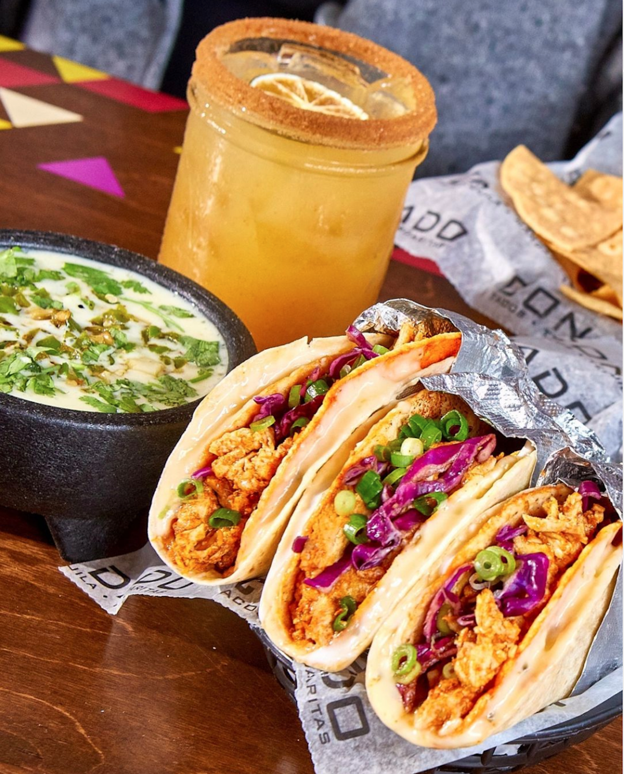 No. 3 Best Tacos: Condado Tacos
195 E. Freedom Way, The Banks; 3329 Vandercar Way, Oakley; 7961 Kenwood Road, Kenwood; 7877 Beechmont Ave., Anderson Township; 5070 Deerfield Blvd., Deerfield Township
Must-Try Taco: Dado Supreme: A double-flour shell with bacon refried beans, ground beef, lettuce, pico de gallo, cilantro, onions, smoked cheddar, cilantro-lime aioli and Dirty Sauce.