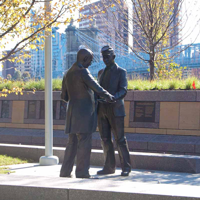 The Black Brigade of CincinnatiWhere you can find the marker: At Sawyer Point (705 E. Pete Rose Way), just east of the Purple People Bridge in downtown Cincinnati.The history: In 1862, Cincinnati officials, worried about an invasion from Confederate troops, ordered Cincinnati citizens to form home guards. But when a group of Black men stepped in to volunteer, they were turned away and, instead, police began rounding up Black men and forcing them into service. Outraged by the treatment of these men who were willing to support the Union, the commander of the Department of Ohio sent Major General Lewis Wallace to liberate the men and command the civilians. Under the command of Judge William Martin Dickson, the Cincinnati Black Brigade, the first Black unit with a military purpose in the Civil War, was formed. In September of 1862, the Brigade, made up of about 1,000 members, worked to clear forests and build fortifications, military roads and rifle pits. The unit received praise for their work and disbanded when Southern forces no longer threatened the city. Members later fought with other Black regiments, including the 127th Ohio Volunteer Infantry.