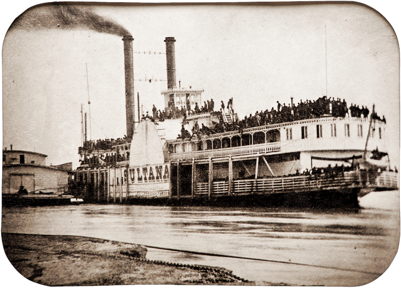 The Sultana
Where you can find the marker: At Sawyer Point (705 E. Pete Rose Way), just east of the Purple People Bridge in downtown Cincinnati.
The history: Nearly 160 years later, the tragedy that struck the Sultana remains the U.S.’s worst maritime disaster. The wooden steam transport was constructed at the John Lithoberry Shipyard in Cincinnati in 1862 and was used after the Civil War to transport freed federal prisoners north from the Confederate stockades. The ship was only meant to carry 376 people, but on the night of April 27, 1865, over 2,300 Union soldiers were aboard when a steam boiler exploded. The ship was engulfed in a fireball and sank in the Mississippi River, just 10 miles north of Memphis. That night, 1,700 people died, including 791 Ohioans and 194 Kentuckians. About 50 of those people killed were believed to be Cincinnatians.