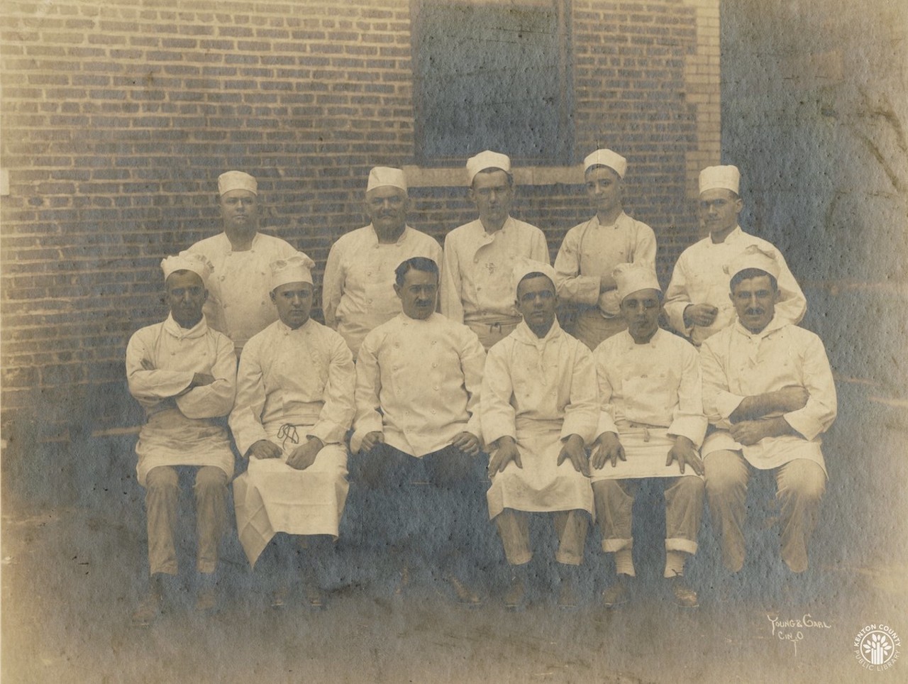 A group with chef coats on from an unidentified restaurant, date unknown
This photo was taken by Young & Carl in Cincinnati