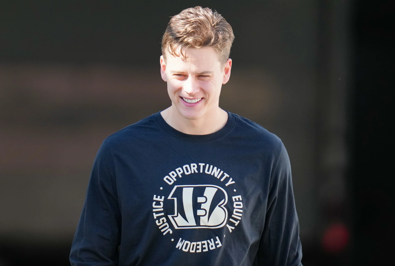 Cincinnati Bengals quarterback Joe Burrow wears a Bengals sweatshirt before the game against the Tampa Bay Buccaneers on Dec. 18, 2022.