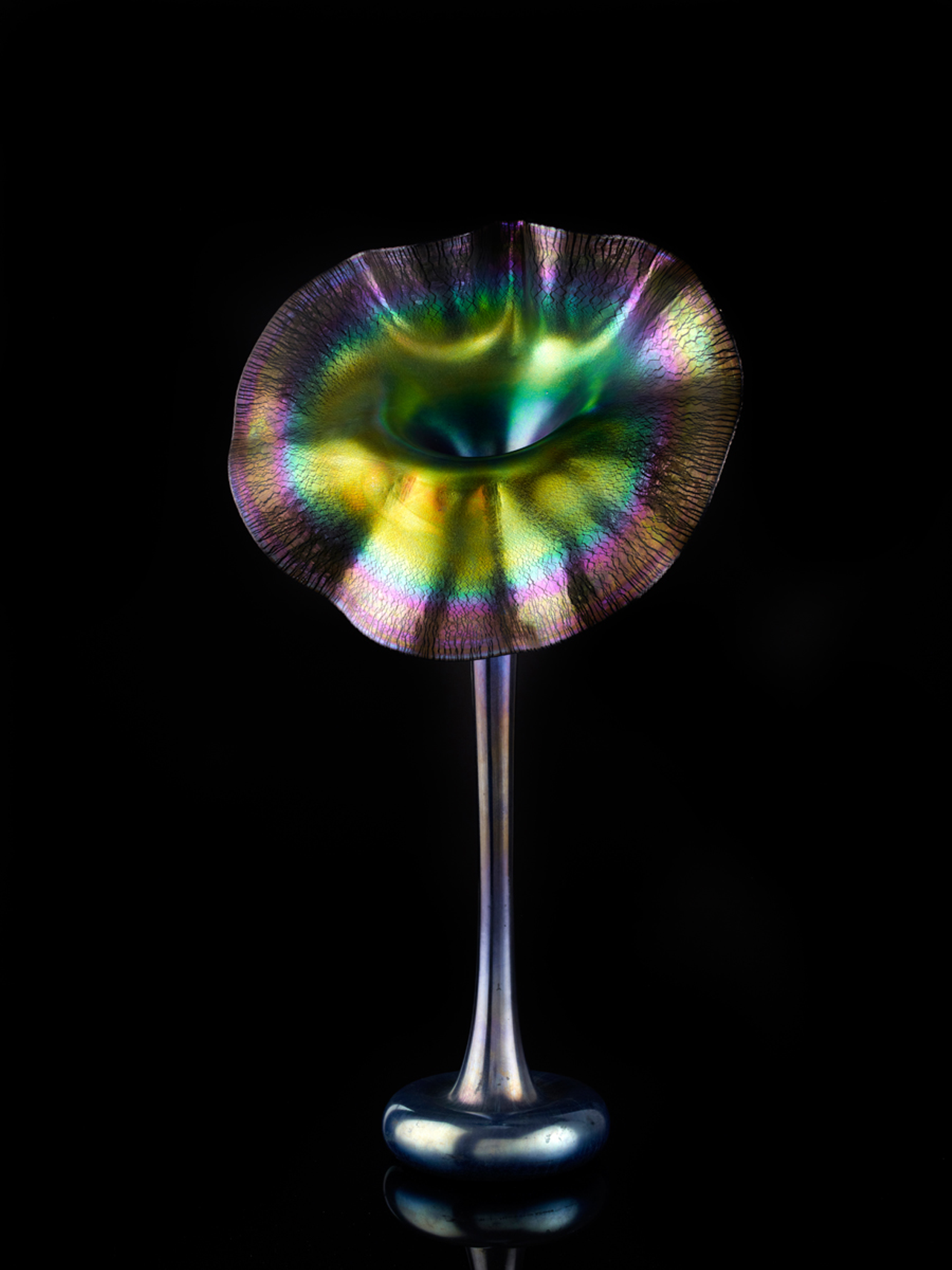 Tiffany Studios, Jack-in-the-Pulpit Vase, 1907–10, blown glass.